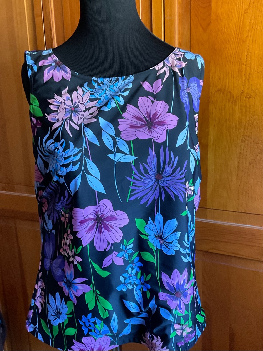 Coldwater Creek Black Floral Sleeveless Swim Top - Purple & Blue